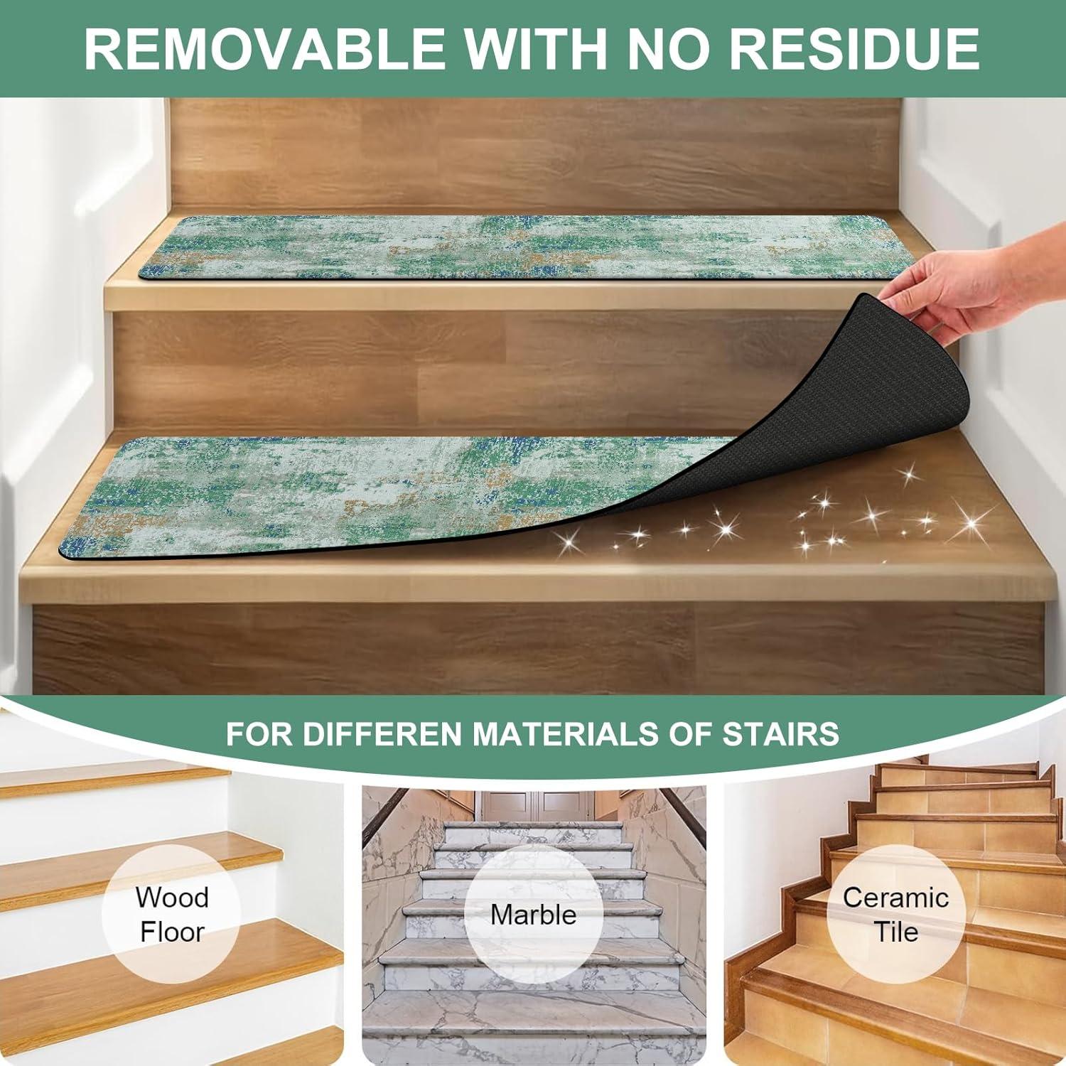 Green Stair Treads Non Slip 15PCS 8"x30" Stair Treads for Wooden Steps