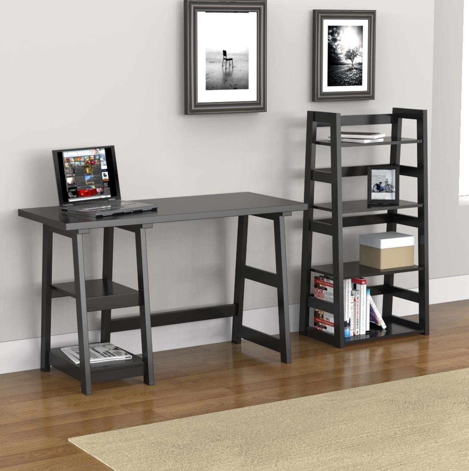 Convenience Concepts Designs2Go 29.25" Tall Trestle Desk with Shelves, Black