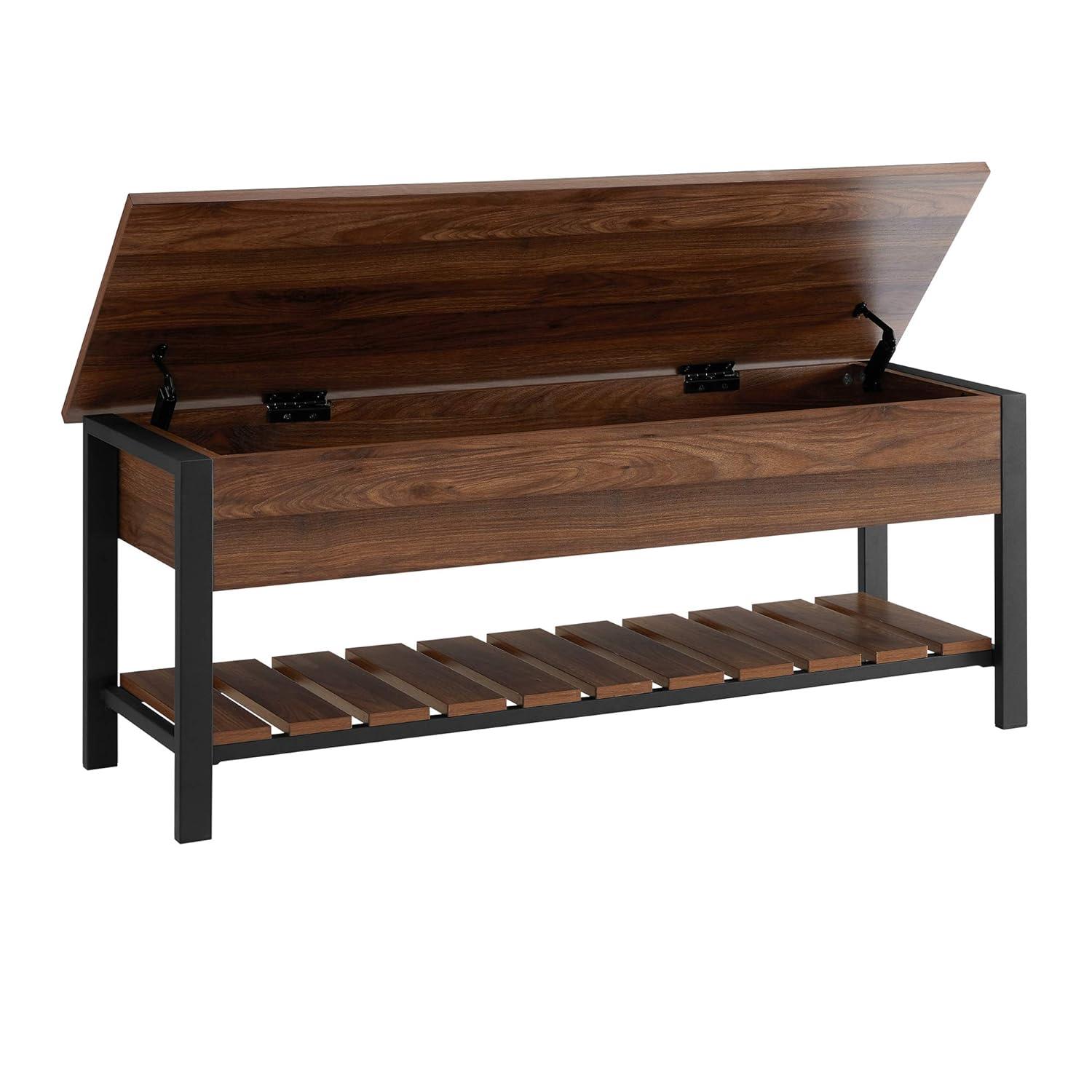 Walker Edison Park City 48" Engineered Wood Storage Bench in Dark Walnut