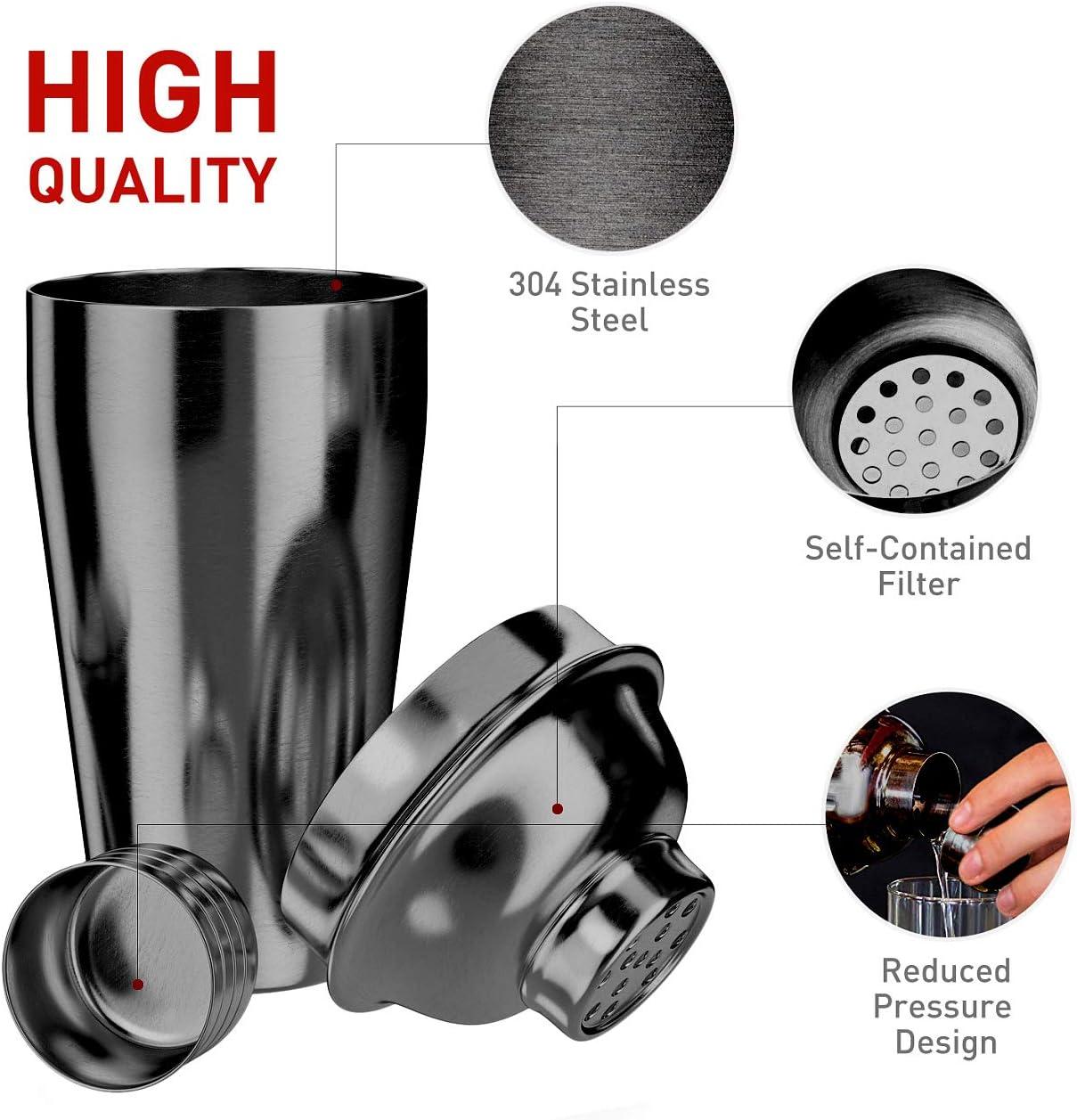 24-Piece Black Stainless Steel Bartender Kit with Stand