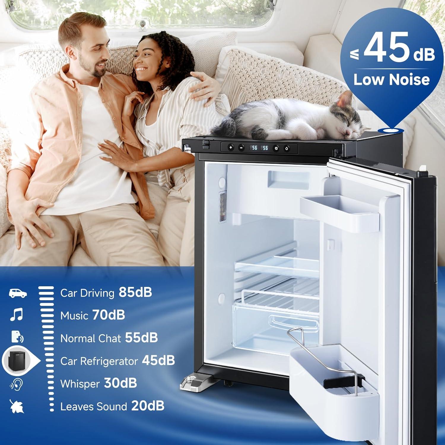 1.6 cu.ft. 45L RV Fridge and Freezer, Car Refrigerator with Lock, (-4℉-46℉) Outdoor Refrigerator in Black