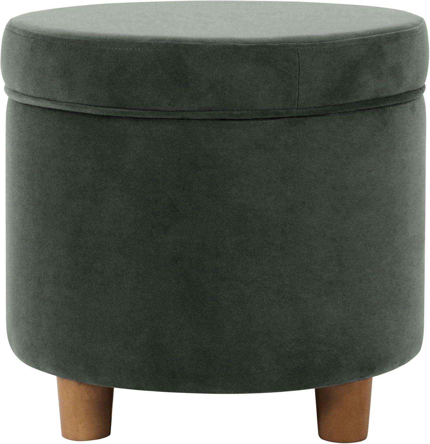 Round Storage Ottoman Loden Green - HomePop: Velvet Upholstered, Lift-Off Lid, Wood Legs, Bedroom & Living Room Furniture