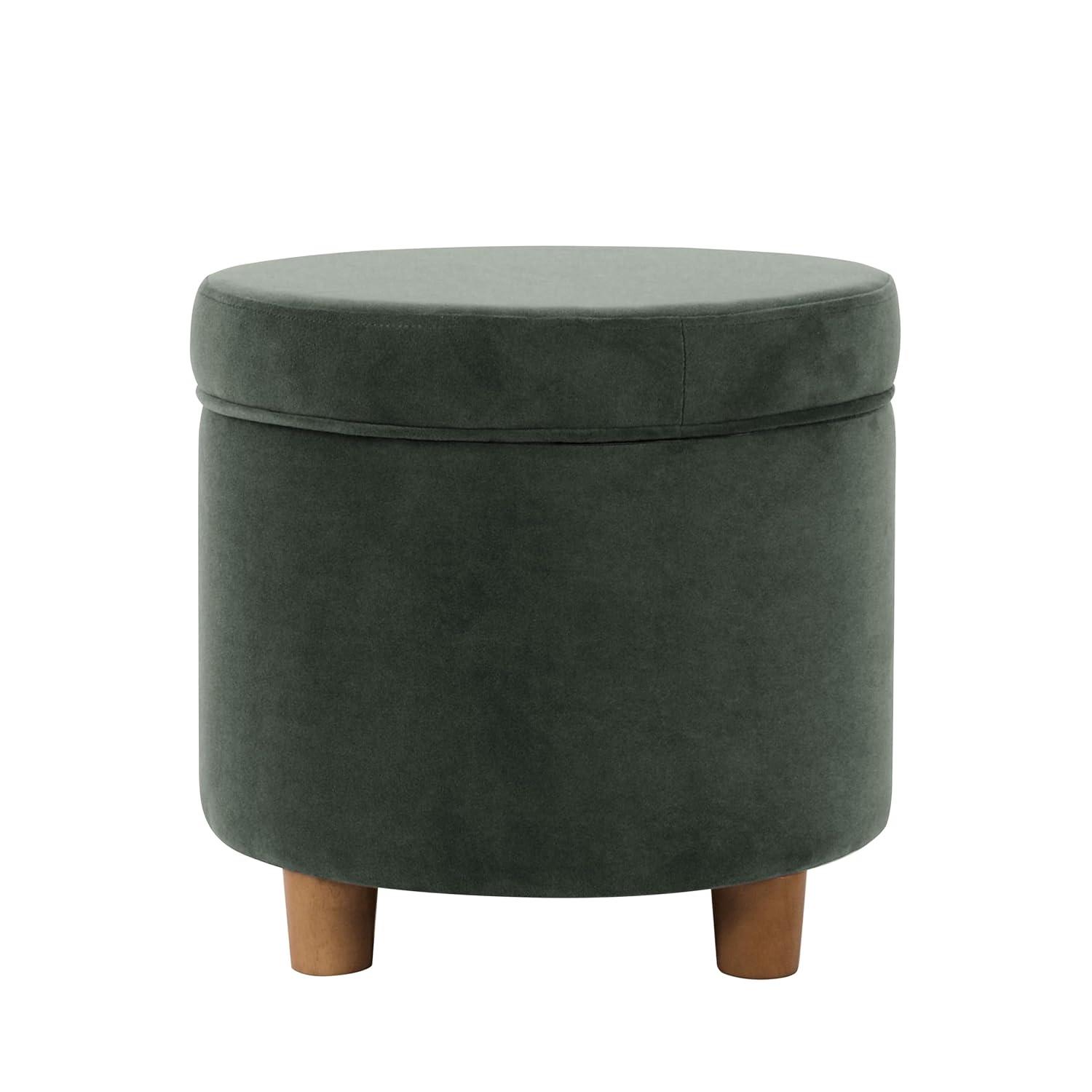 Round Storage Ottoman Loden Green - HomePop: Velvet Upholstered, Lift-Off Lid, Wood Legs, Bedroom & Living Room Furniture