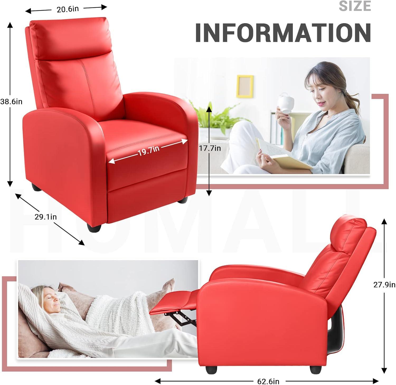 FDW Wingback Recliner Chair Leather Single Modern Sofa Home Theater Seating for Living Room