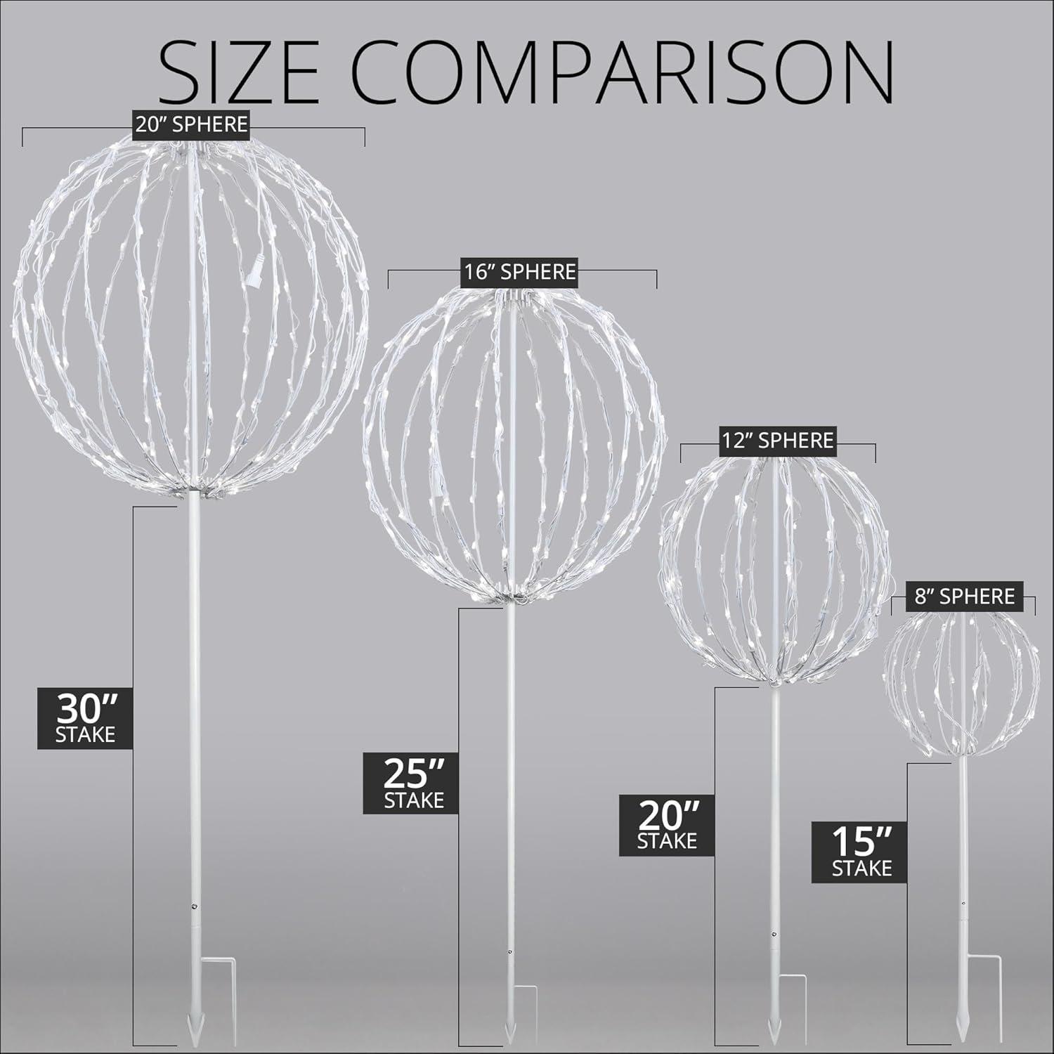 LED Light Ball - Indoor/Outdoor Christmas Light Balls, Light Spheres Outdoor/Sphere Light Fold Flat Metal Frame (16", White Frame/Warm White Lights)