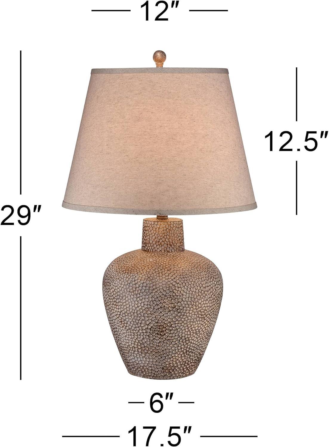 360 Lighting Bentley Rustic Farmhouse Table Lamp 29" Tall Brown Leaf Textured Hammered Pot Off White Empire Shade for Bedroom Living Room House Home