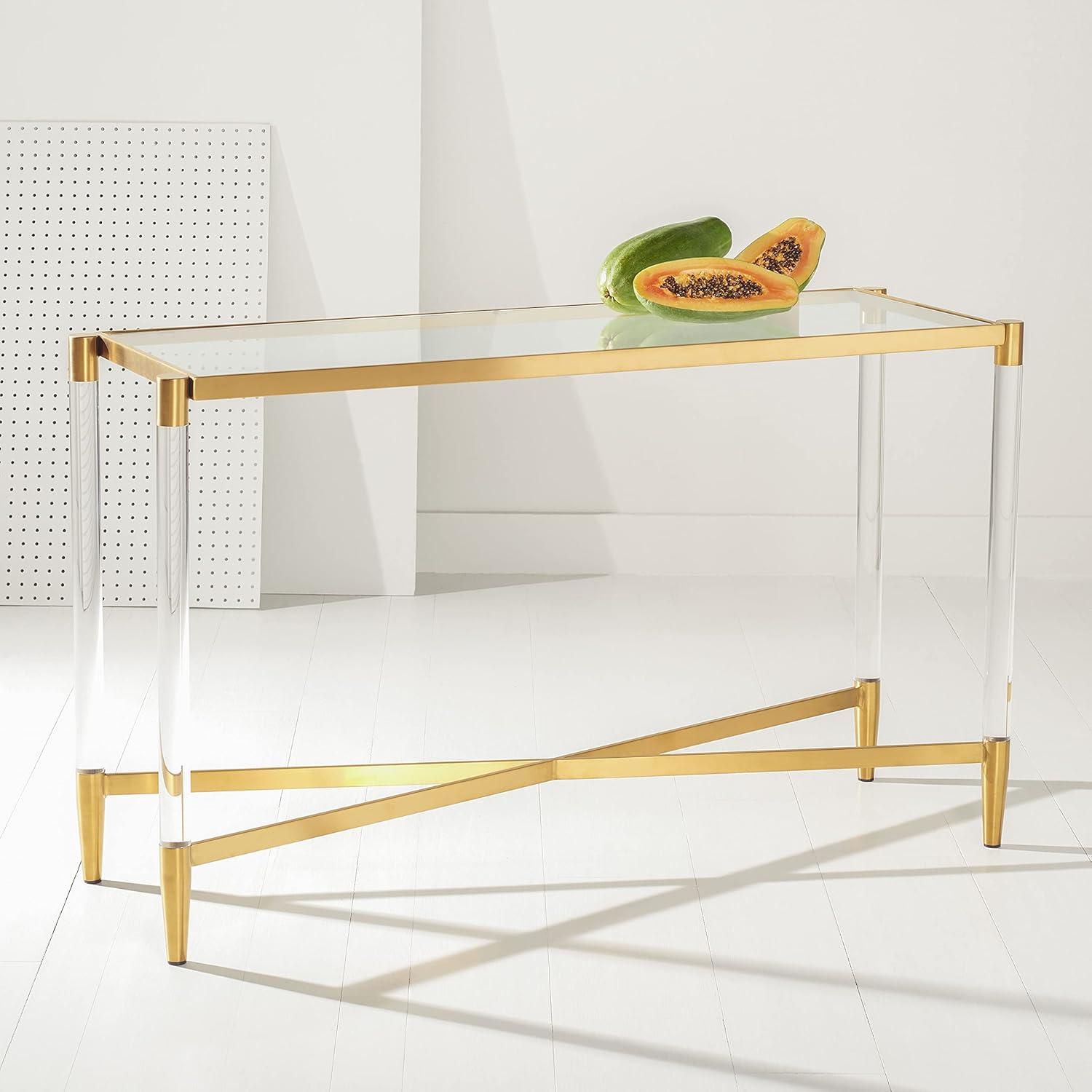 Gold and Clear Glass Mid-Century Modern Console Table