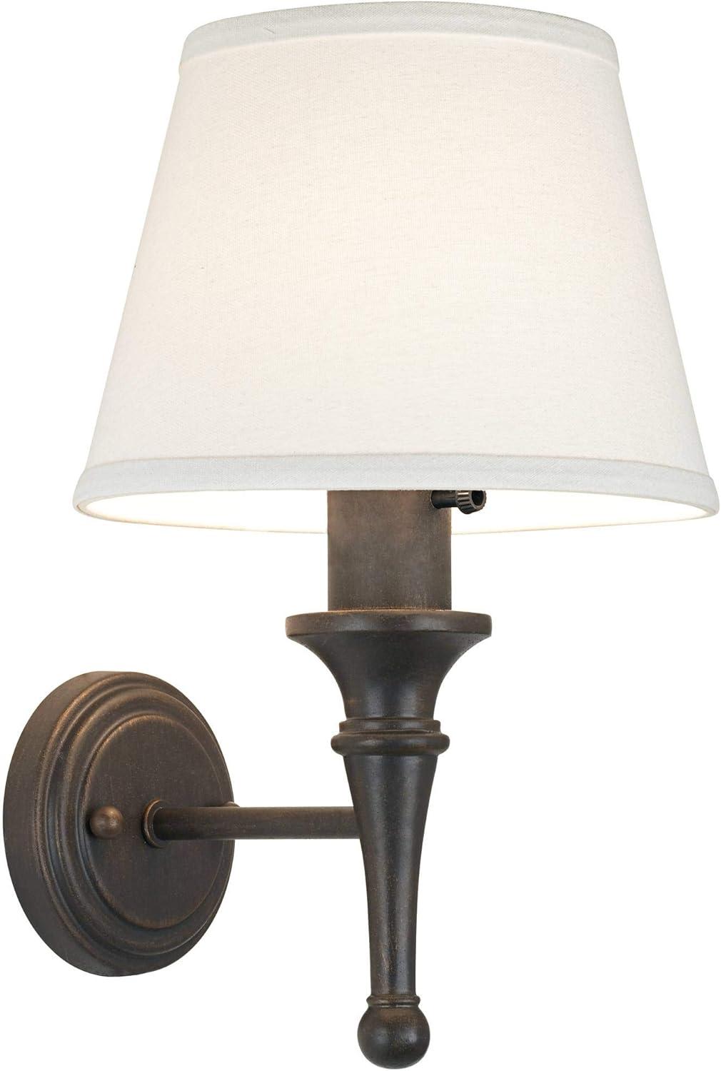 Regency Hill Braidy Farmhouse Rustic Wall Lamp Bronze Metal Plug-in 7" Light Fixture Ivory Empire Shade for Bedroom Bedside Reading Living Room Home