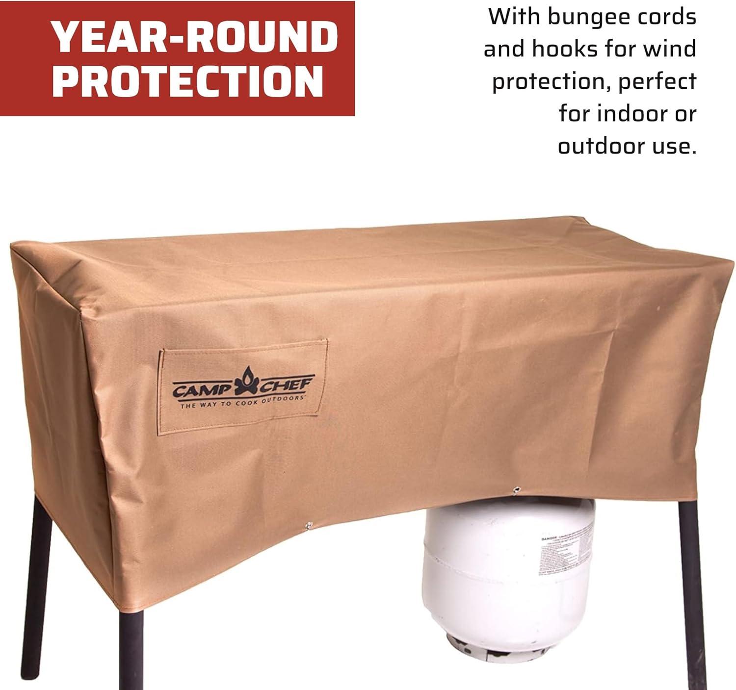 Tan Weather-Resistant Grill Cover for Three-Burner Cooking Systems