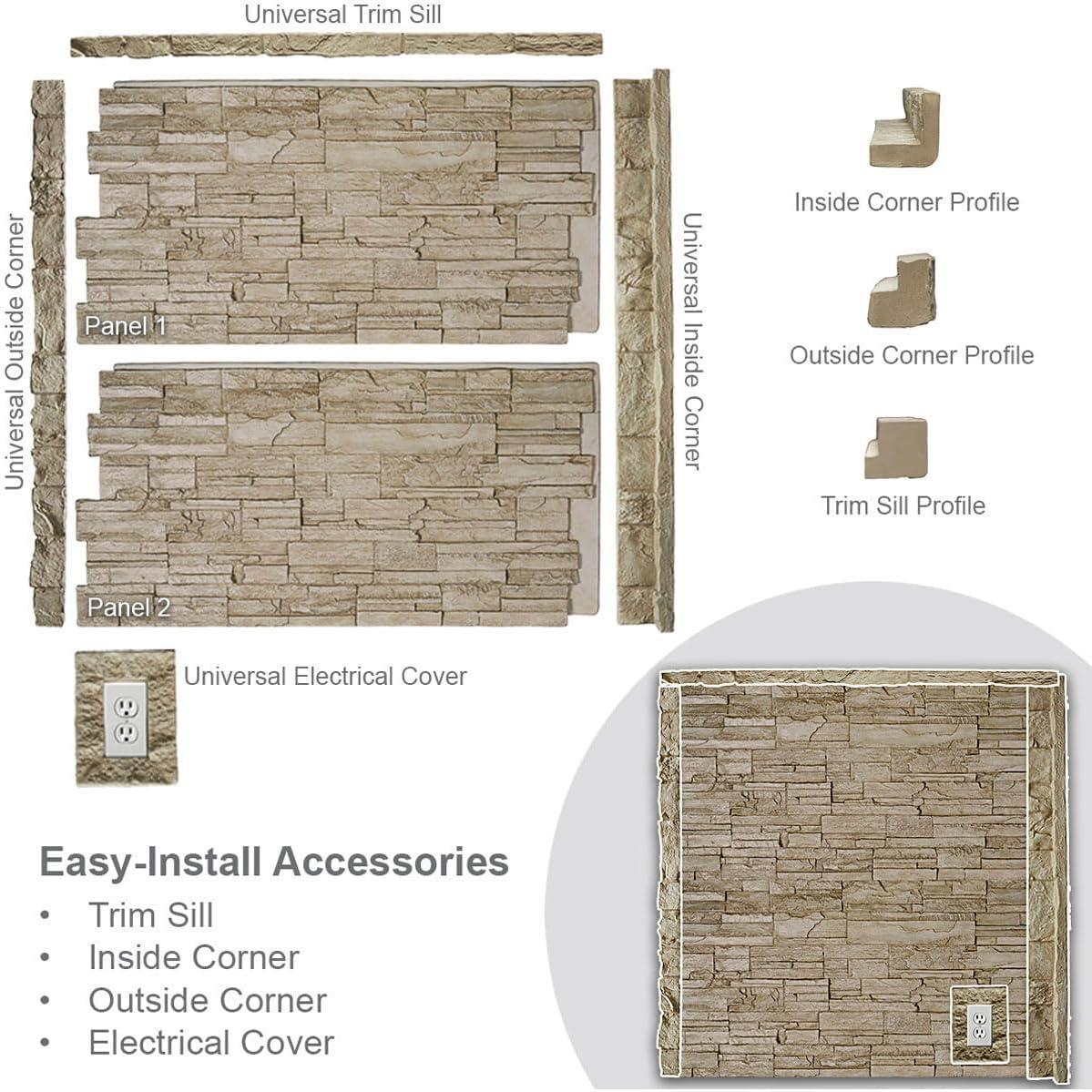 Cascade Stacked Faux Stone 24.75" x 48.625" Wall Paneling