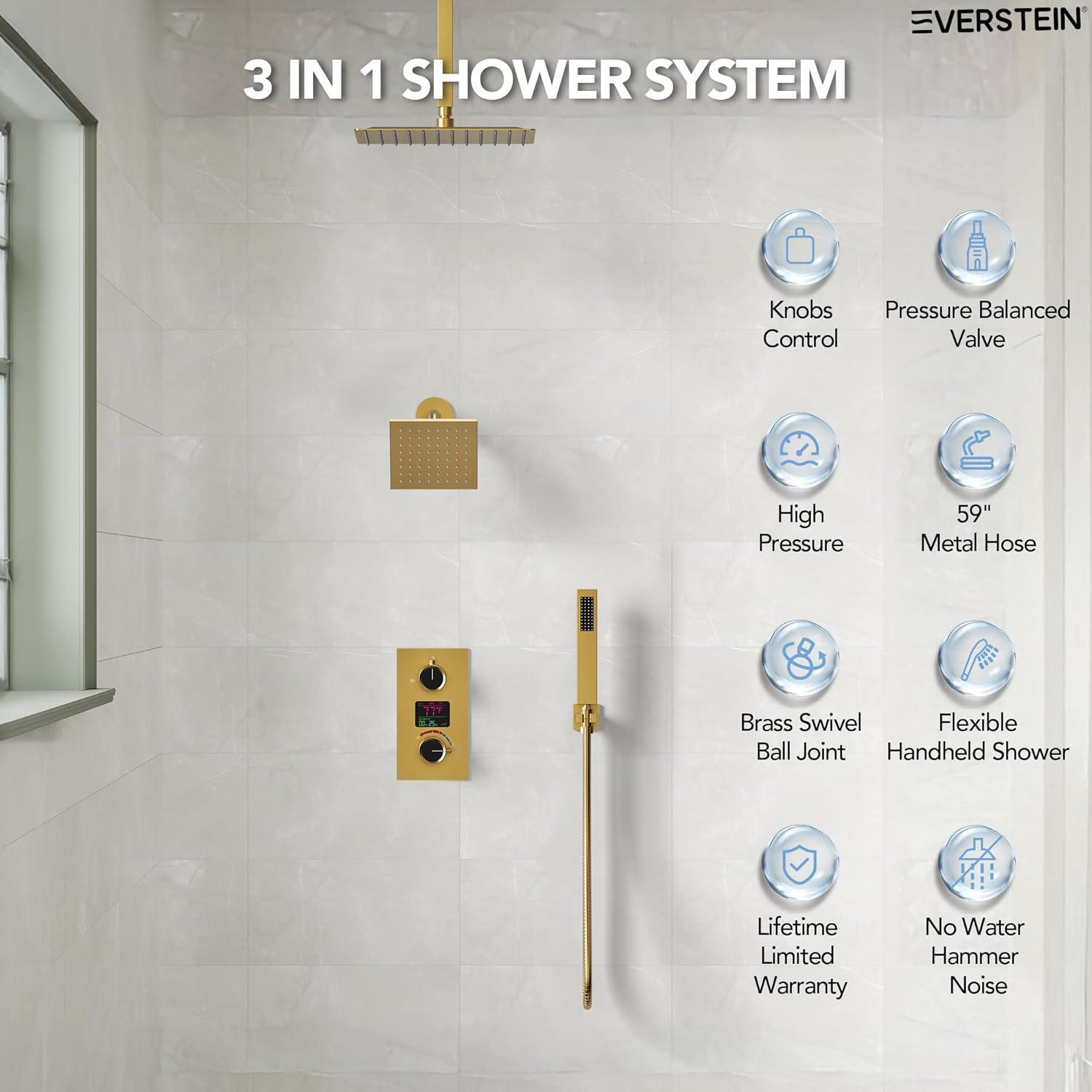 Pressure Balancing Shower Faucet 12" High-Pressure Dual Showerheads with LCD Display