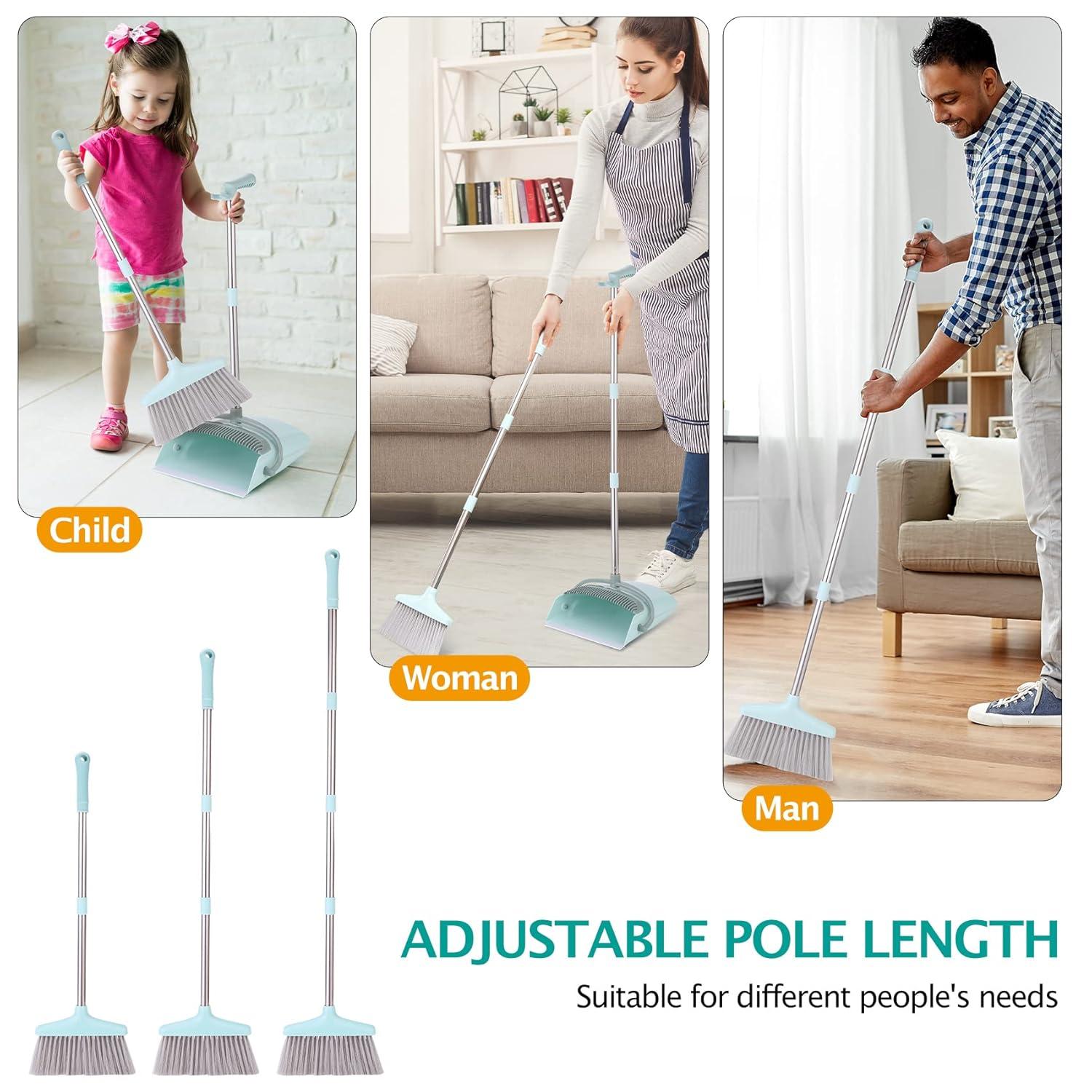 QUALITY FLOORING INC. Broom And Dustpan Set For Home, Broom With Dustpan Cleaning Teeth Combo Set, Indoor Sweep Broom, 55” Long Handle Broom For Office Home Kitchen Lobby Floor