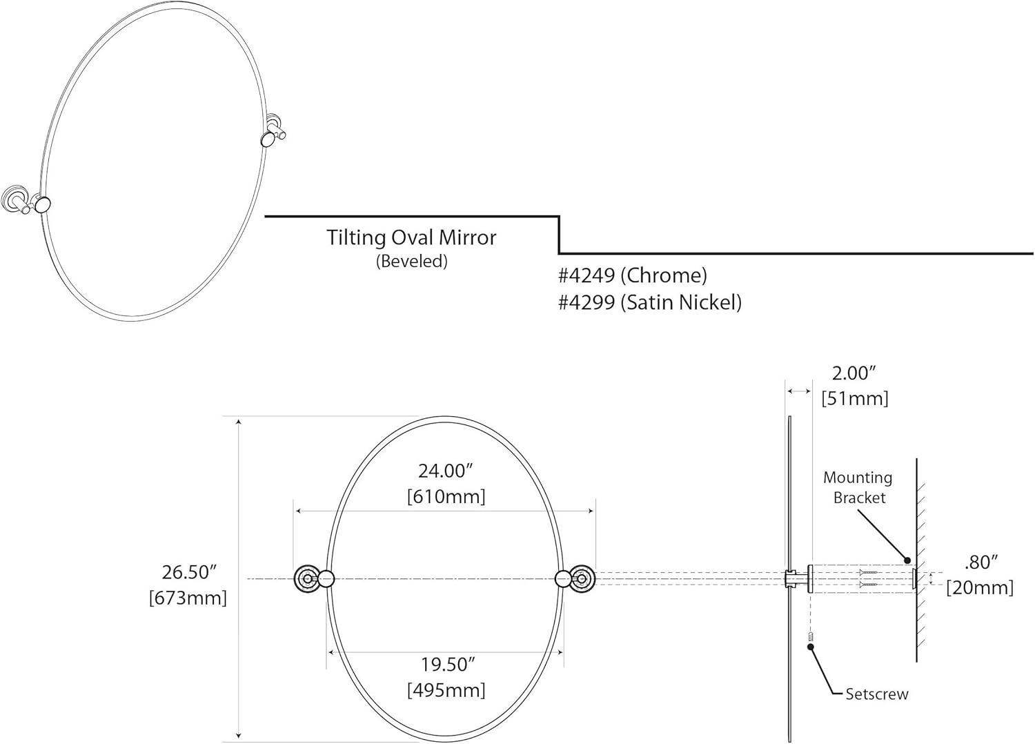 Latitude II Frameless Oval Wall Mirror | Bathroom Vanity Mirror