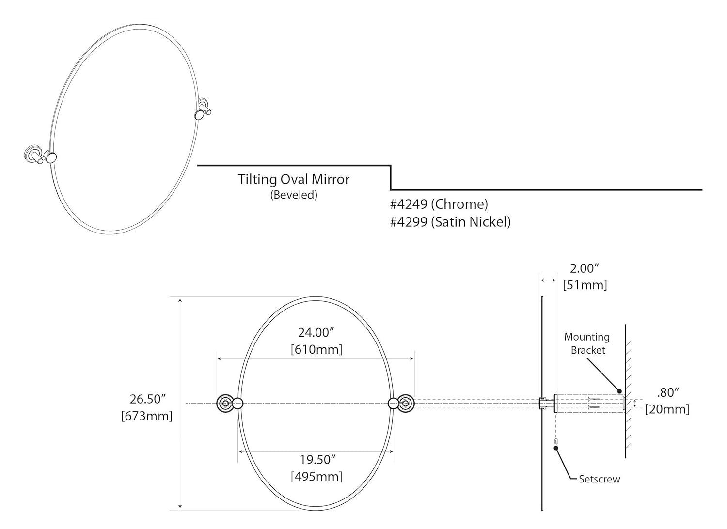 Latitude II Frameless Oval Wall Mirror | Bathroom Vanity Mirror