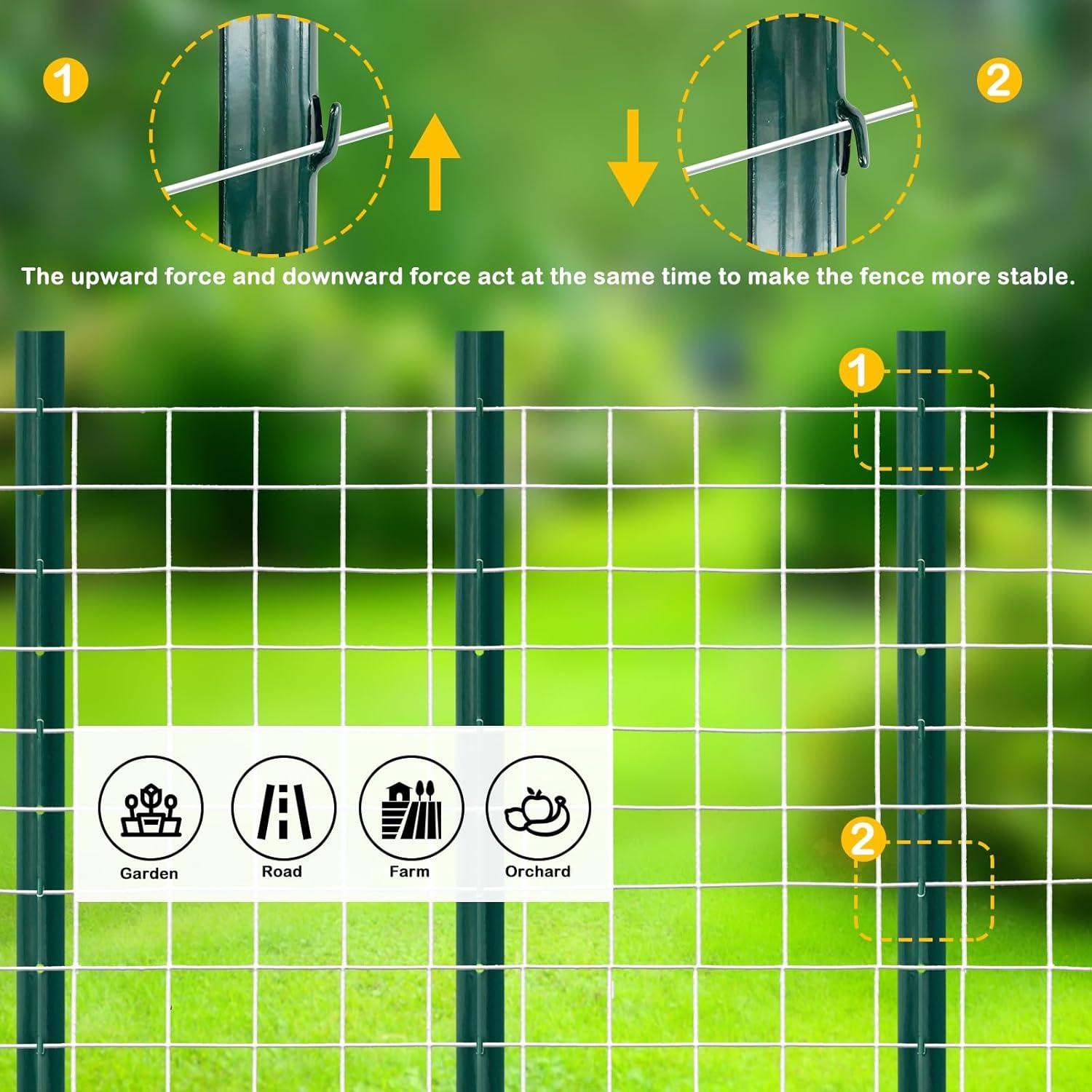 Fence Posts 3Feet - 10Pack, Heavy Duty Metal Fence Post with U-Channel, Steel Fence U-Post for Holding Garden Wire Fence, Corner Anchor Posts etc.