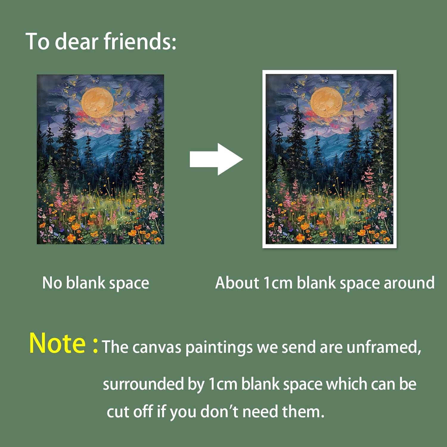 SFAOHPR Mystical Moon and Wildflowers Canvas Wall art Nature Flowers Oil Painting posters for room aesthetic Room Aesthetics Posters for Bedroom living room Home Decor ﻿12x16inch Unframed