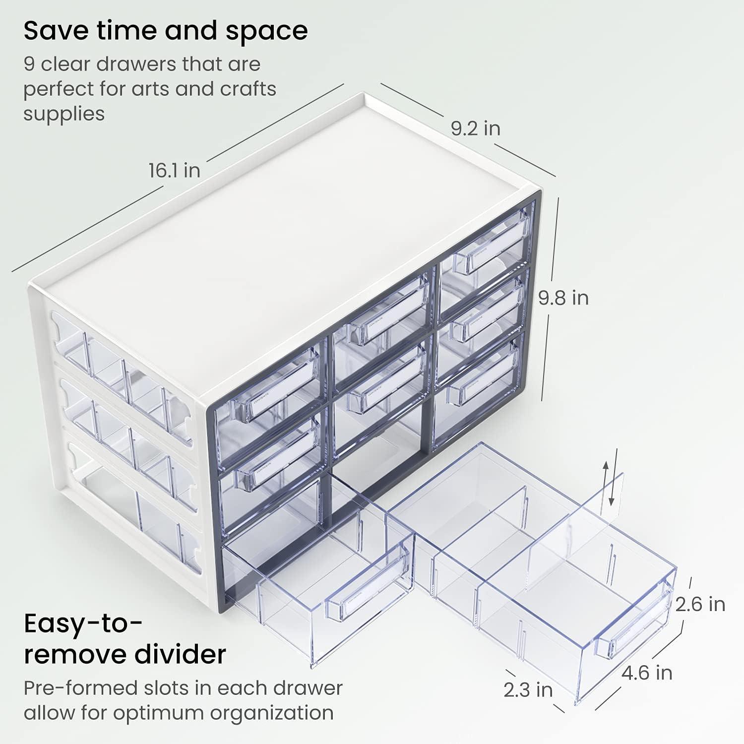 Arteza 9-Drawer Multipurpose Semi-Clear Storage Cabinet in Gray