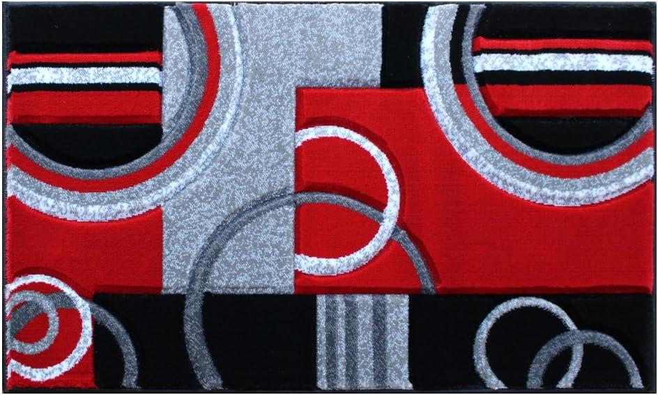 Masada Rugs Sophia Collection Hand Carved Round Area Rug Modern Contemporary Red Grey Black (8 Feet X 8 Feet) Round