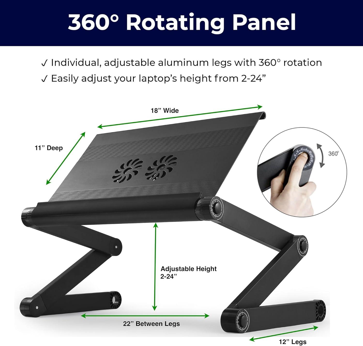 WorkEZ Executive Laptop Cooling Stand Adjustable Laptop Desk for Bed foldable laptop stand with FAN USB Ports computer lap desk for laptop holder for bed laptop table ergonomic laptop stand for bed