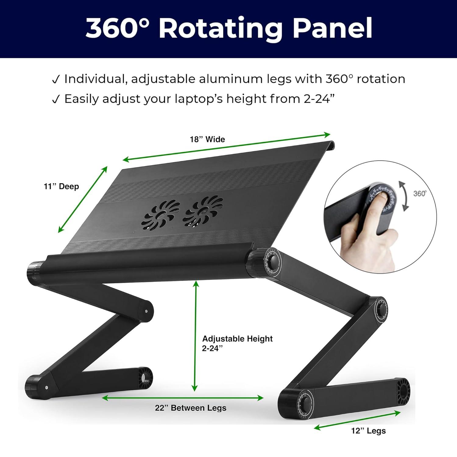 WorkEZ Executive Laptop Cooling Stand Adjustable Laptop Desk for Bed foldable laptop stand with FAN USB Ports computer lap desk for laptop holder for bed laptop table ergonomic laptop stand for bed