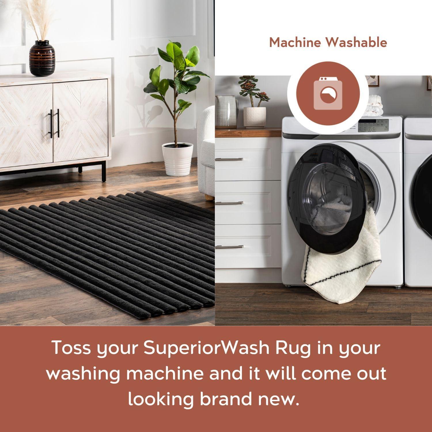 Nuloom Kai Cozy Plush Stripe Faux Rabbit Pet Friendly Premium Machine Washable Area Rug, 5' x 8', Charcoal