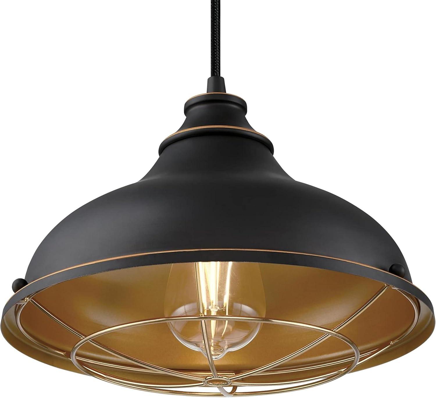 Westinghouse Chaves Pulley Pendant Black-Bronze Finish with Highlights Golden Brass Cage Shade