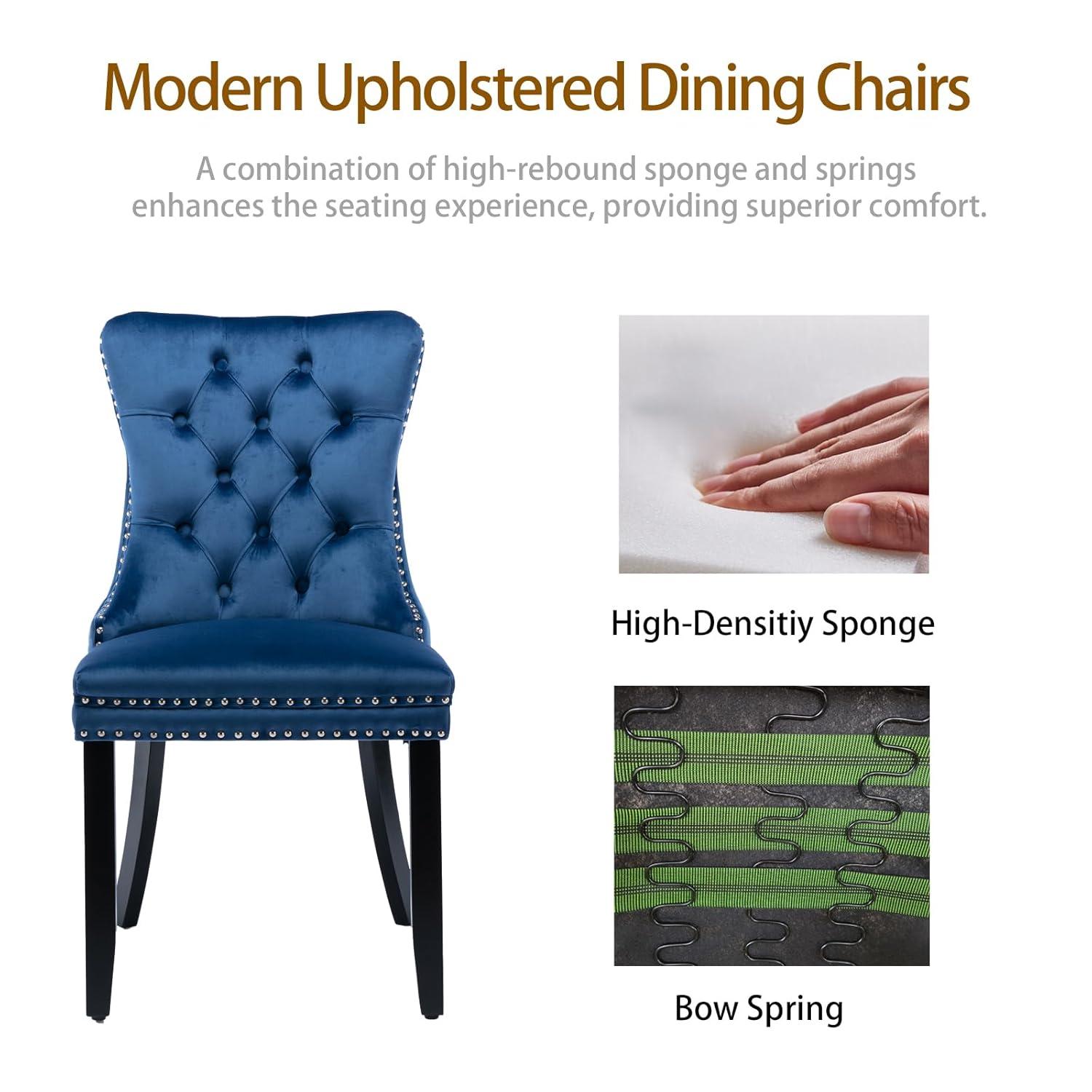 Tzicr Tufted Dining Chairs Set of 6, Upholstered Dining Chairs with Nailhead Back, Nailhead Trim, Velvet Dining Chairs for Kitchen/Bedroom/Dining Room(Blue)