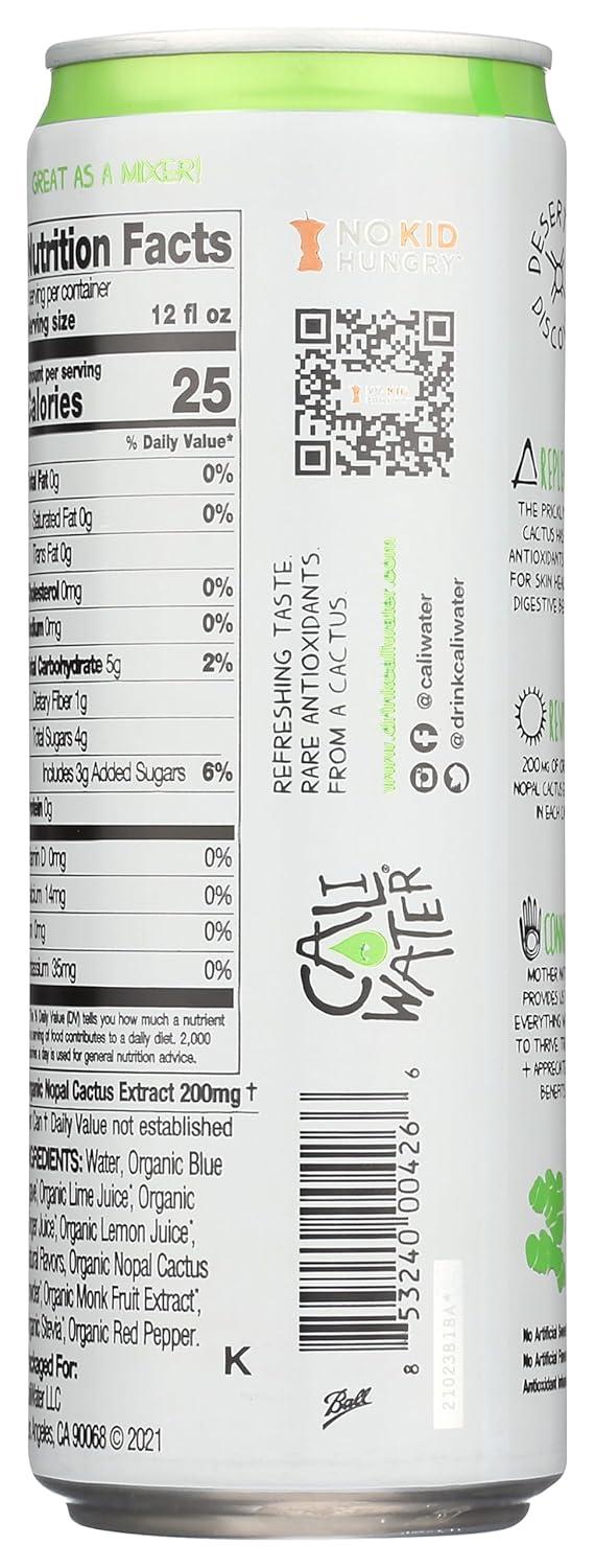 Caliwater Organic Cactus Water Ginger Lime, Coconut Water Alternative, Natural Plant Based Hydration, Skin Care, Electrolyte Drinks, Flavored Waters, 12-Pack 12oz/can 6g Sugar, 30 Calories,