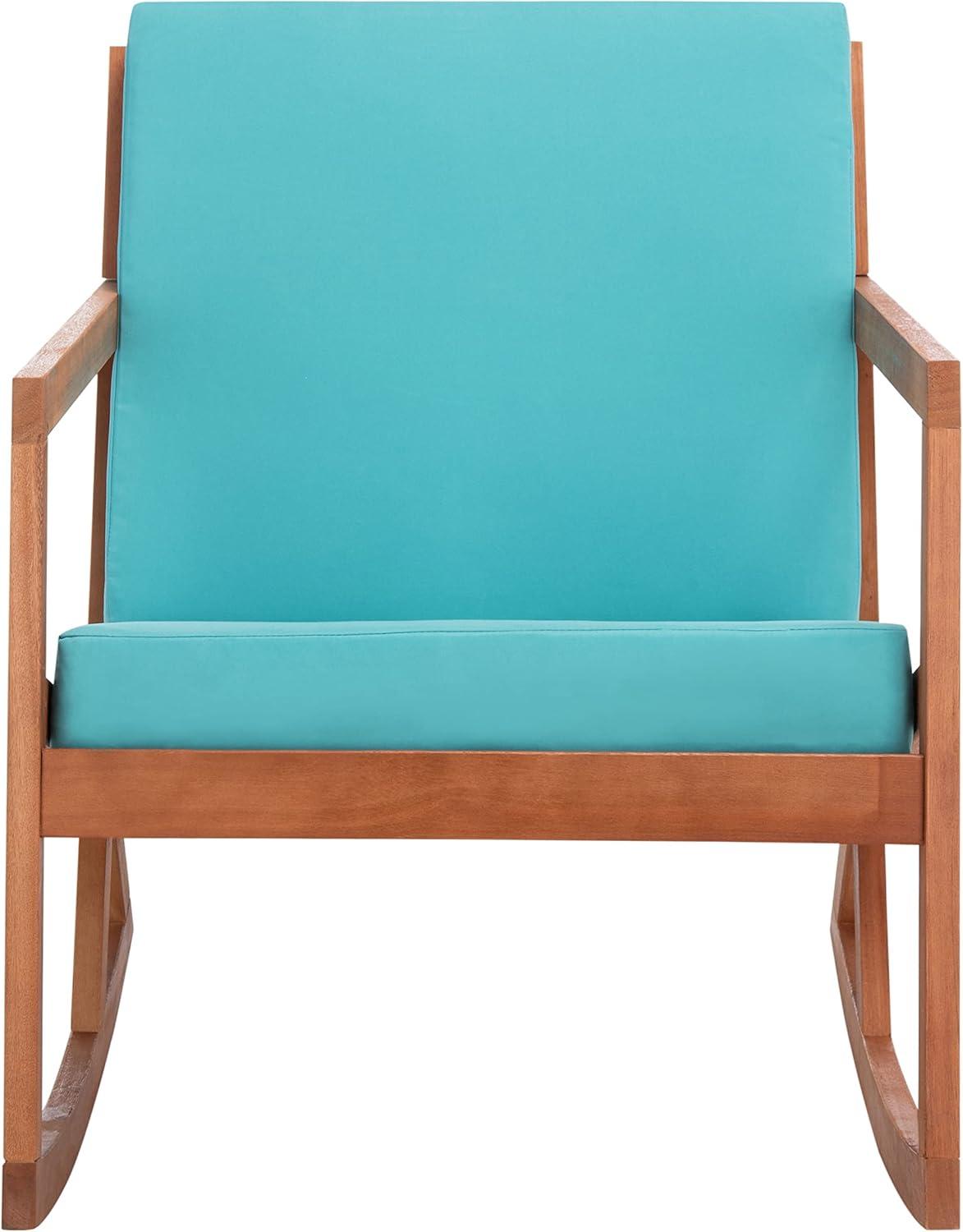 Elegant Eucalyptus Wood Outdoor Rocking Chair with Aqua Cushions