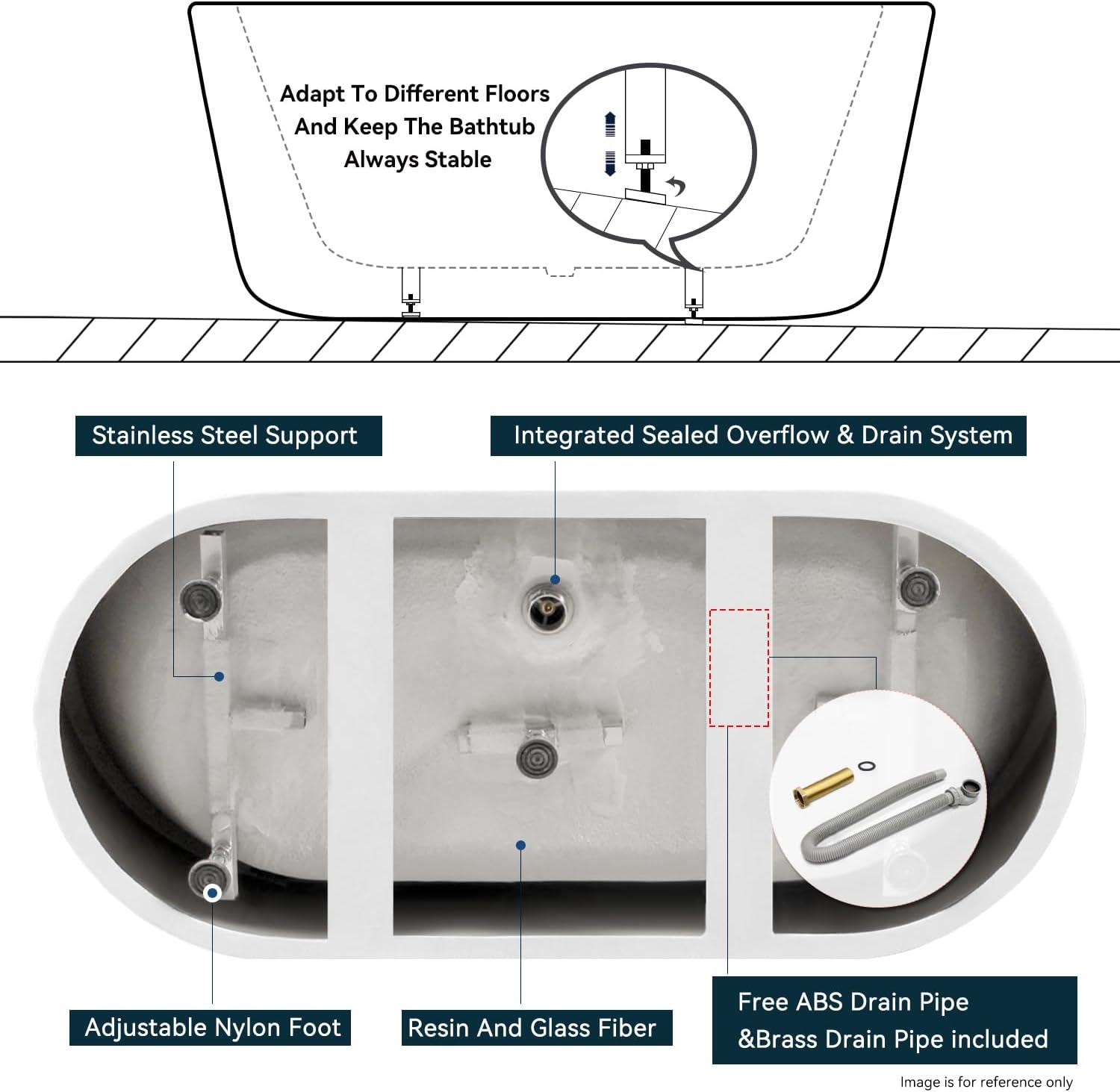 Freestanding Soaking Acrylic Bathtub with Brushed Nickel Drain