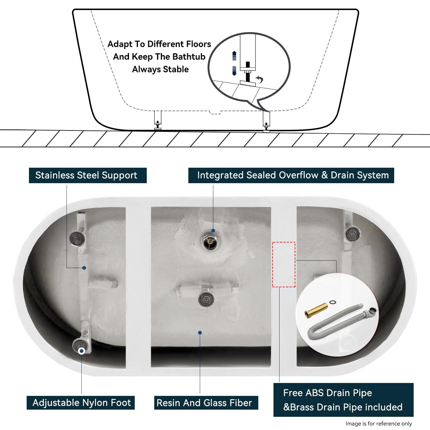FerdY Bali Elite 67" x 30" Freestanding Soaking Acrylic Bathtub with Brushed Nickel Drain FerdY-02138-1700-BN