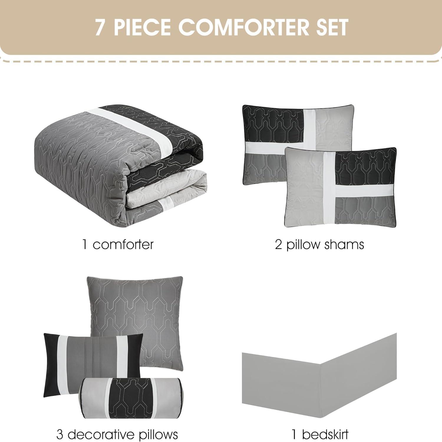 Lanco Modern 200 Thread Count Gray Polyester Comforters, King, 7 Piece