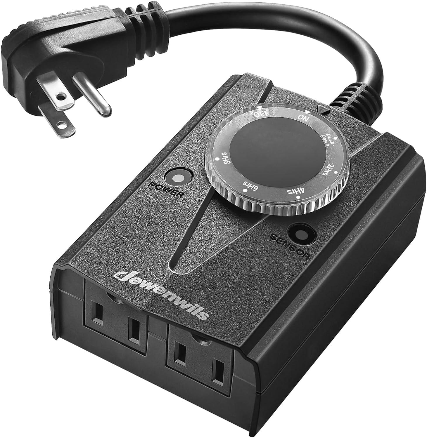 DEWENWILS Outdoor Mechanical Timer with 2 Outlets, Plug-in Christmas Light Timer, Waterproof, Electrical Outlets Timer for Holiday Decoration Lights, String Lights, 15A 1/2HP