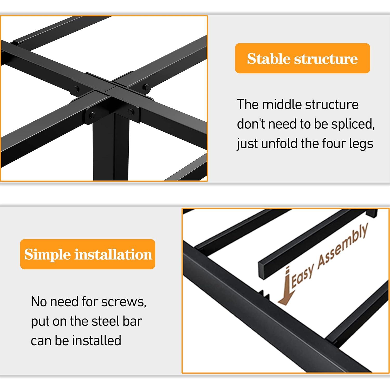 Twin Metal Bed Frame - 16 Inch Tall, No Box Spring Needed, Heavy Duty Platform With Storage Space, Sturdy Non-Slip Noiseless