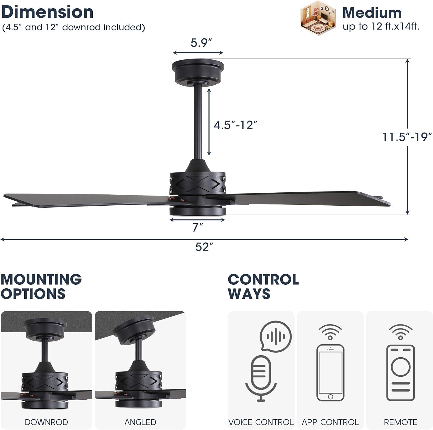 52" 5 Baldes Smart Wifi Ceiling Fan with Remote and Dimmable LED Light Dark Wood