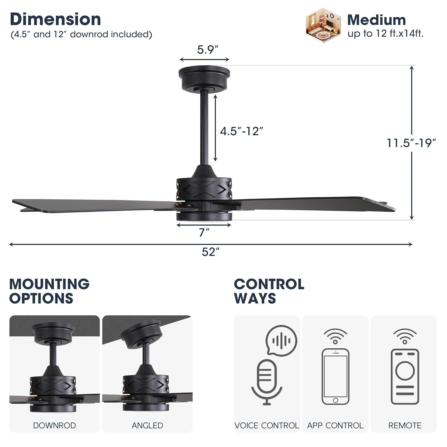 52" 5 Baldes Smart Wifi Ceiling Fan with Remote and Dimmable LED Light Dark Wood