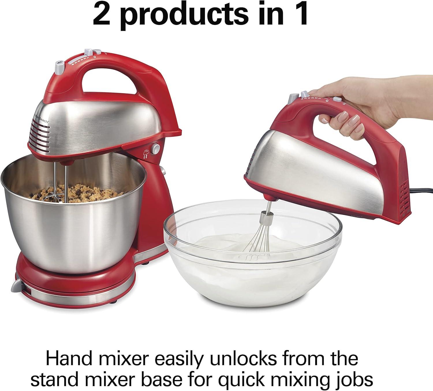 Hamilton Beach Classic Stand Mixer, 4 Quart Stainless Steel Bowl, 6 Speeds, Red, 64654G