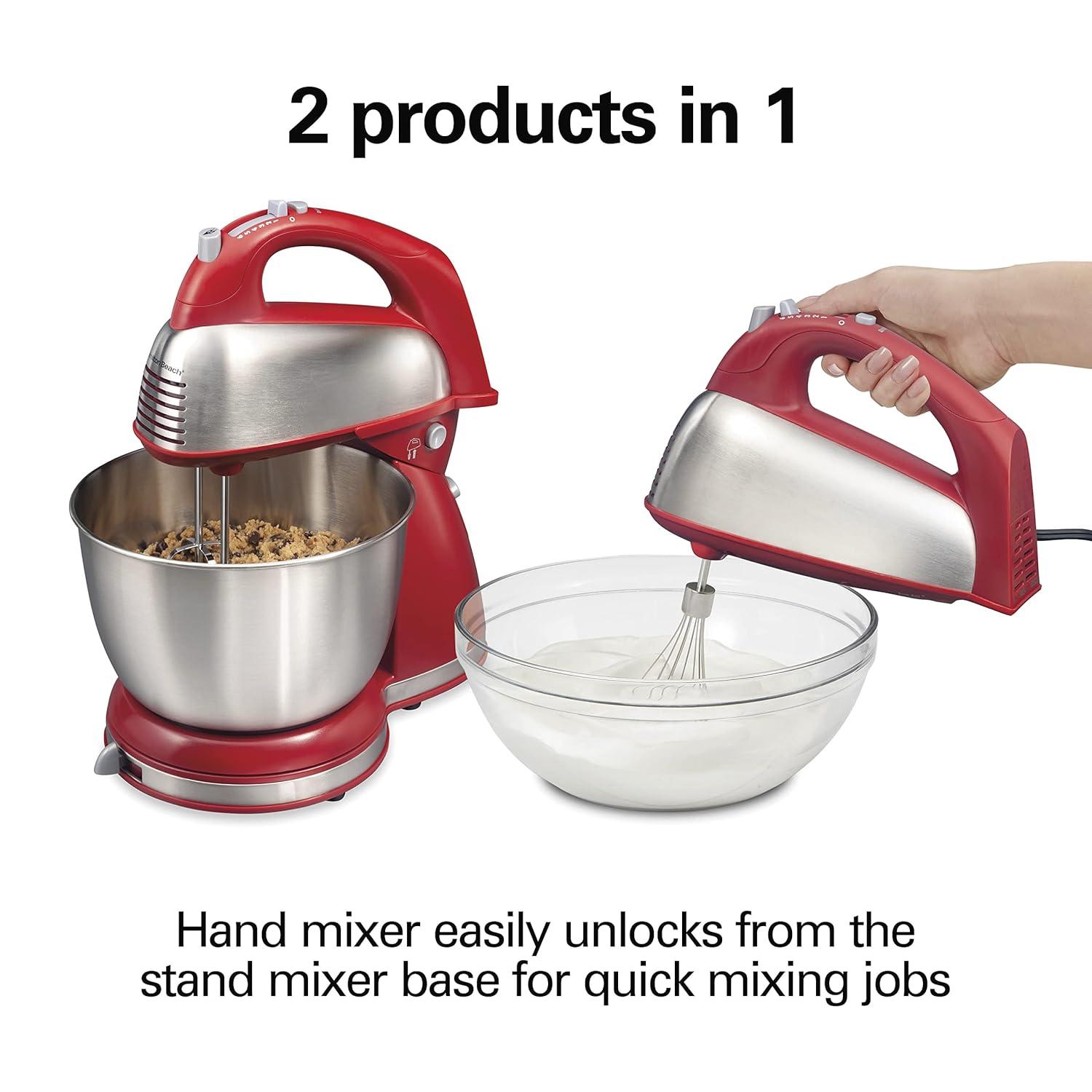 Hamilton Beach Classic Stand Mixer, 4 Quart Stainless Steel Bowl, 6 Speeds, Red, 64654G