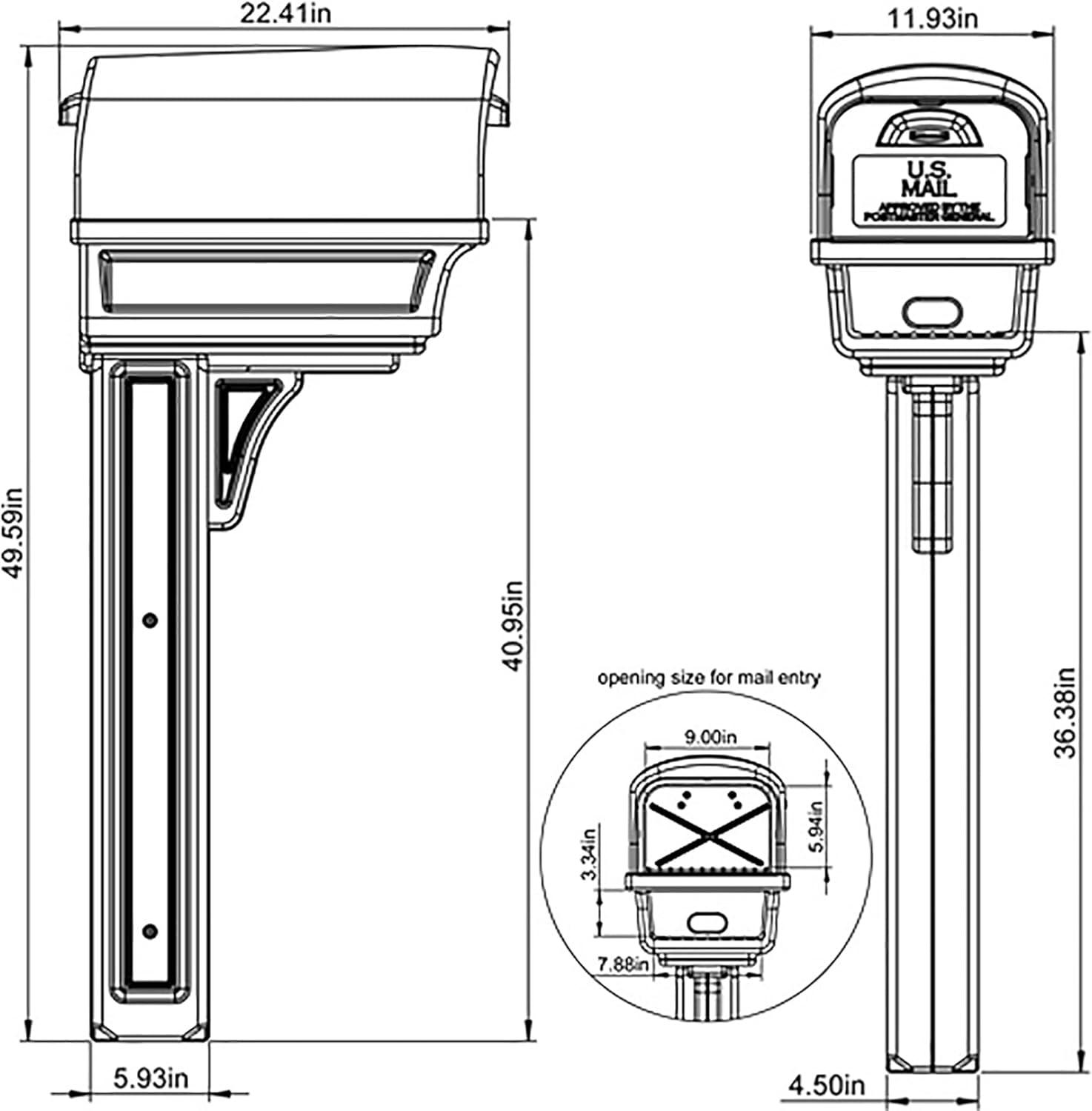 Large Black Plastic Post Mount Mailbox with Rear Access