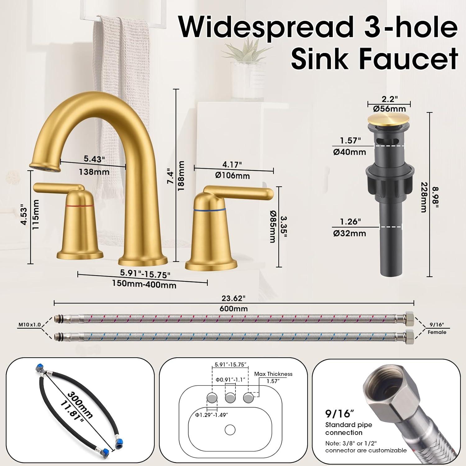 Brushed Nickel Stainless Steel 8-Inch Widespread Bathroom Faucet