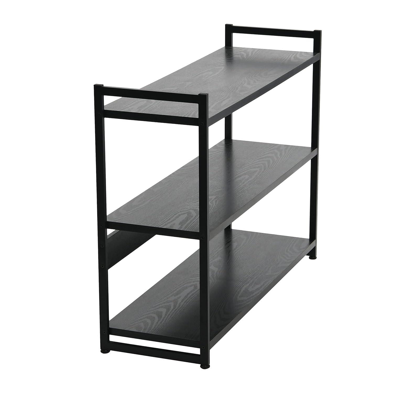 Household Essentials 32.5" Jamestown Wide 3 Shelf Bookshelf Black Oak: Sturdy Iron Frame, Adult Assembly Required
