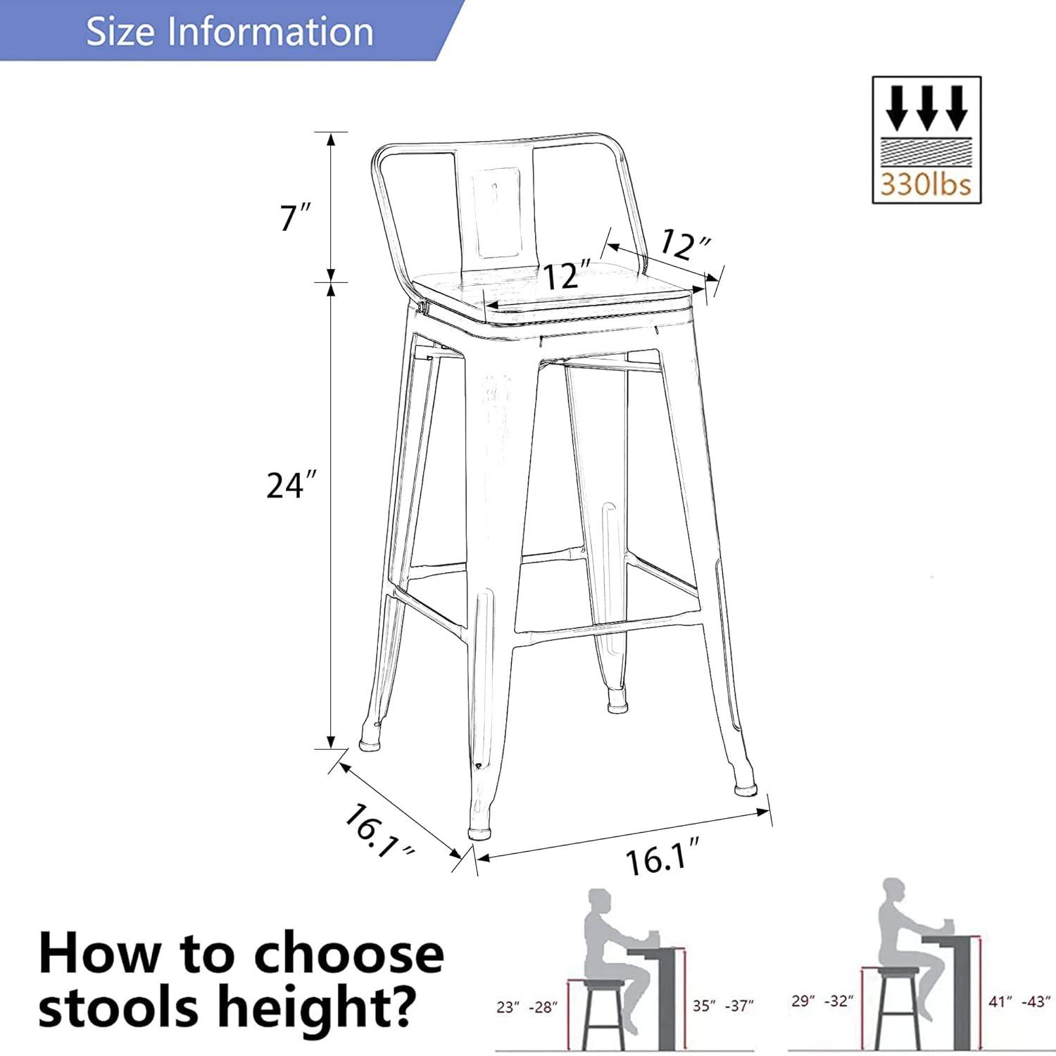 Distressed Navy Industrial Metal Bar Stools with Wood Seats