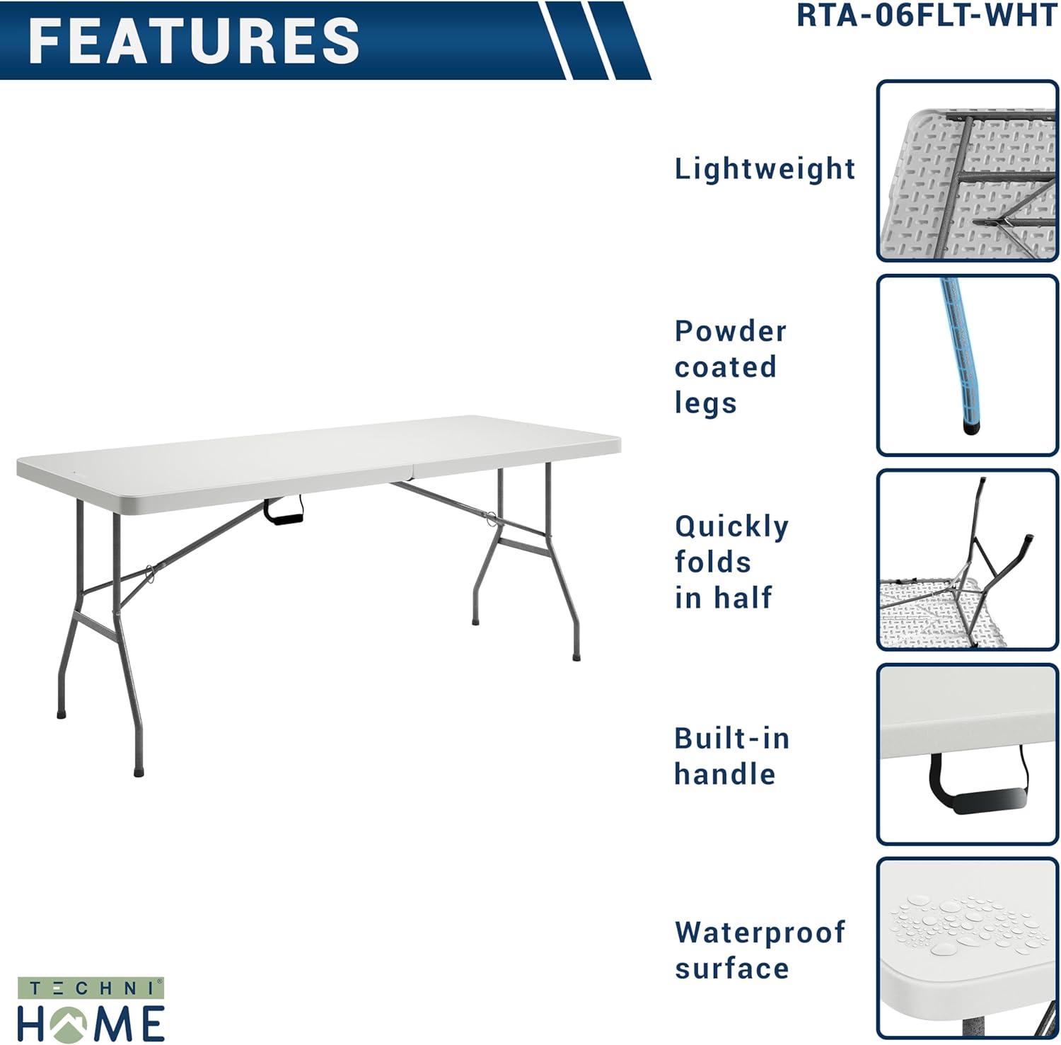 Techni Home 6' Folding Table with Easy-Carry Handle Granite White