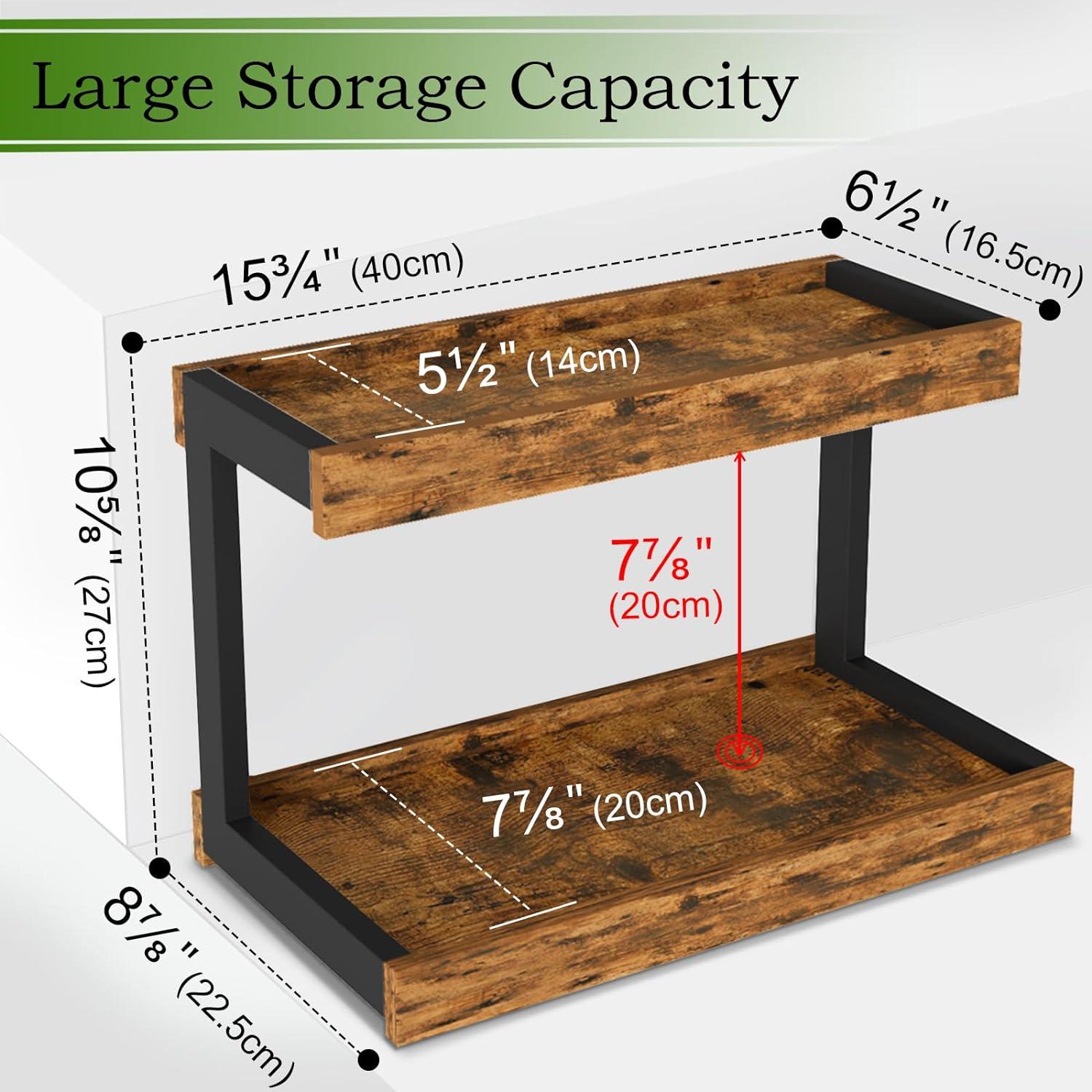 Rustic Brown 2-Tier Wood and Metal Countertop Organizer