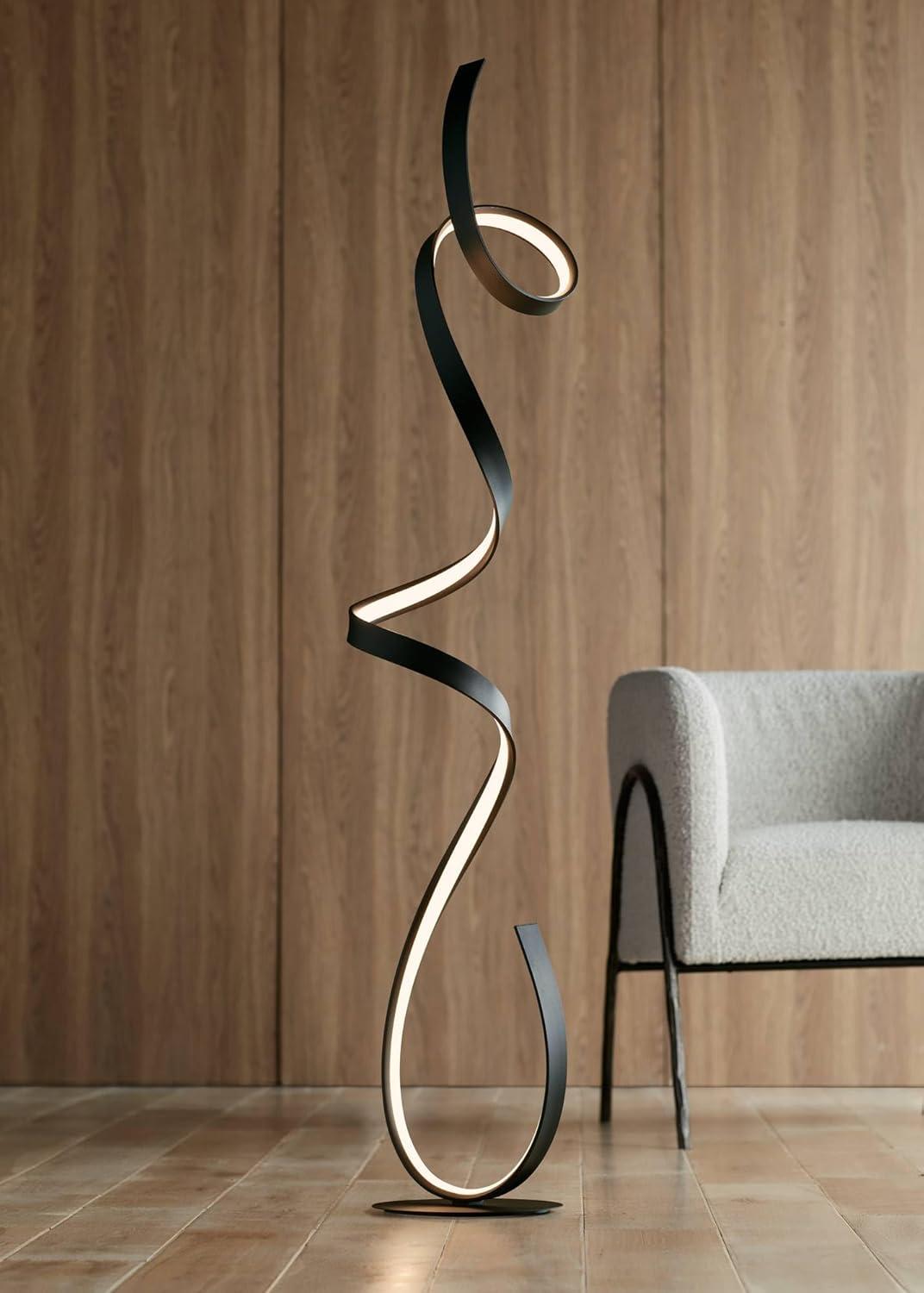 Possini Euro Design Avante Modern 56 1/2" Tall Standing Floor Lamp Ribbon LED Foot Switch Matte Black Finish Living Room Bedroom House Reading Office