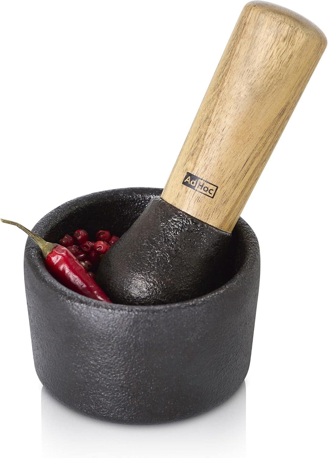 Compact Black Cast Iron Mortar and Acacia Wood Pestle