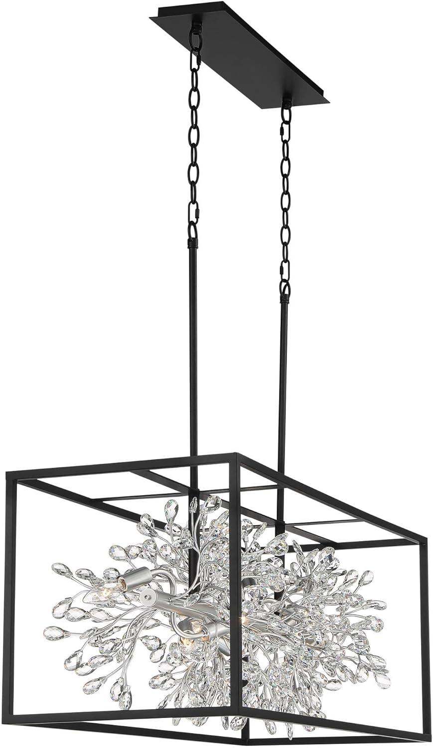 Possini Euro Design Carrine Black Silver Linear Pendant Chandelier 38 1/2" Wide Modern Clear Crystal 8-Light Fixture for Dining Room Kitchen Island