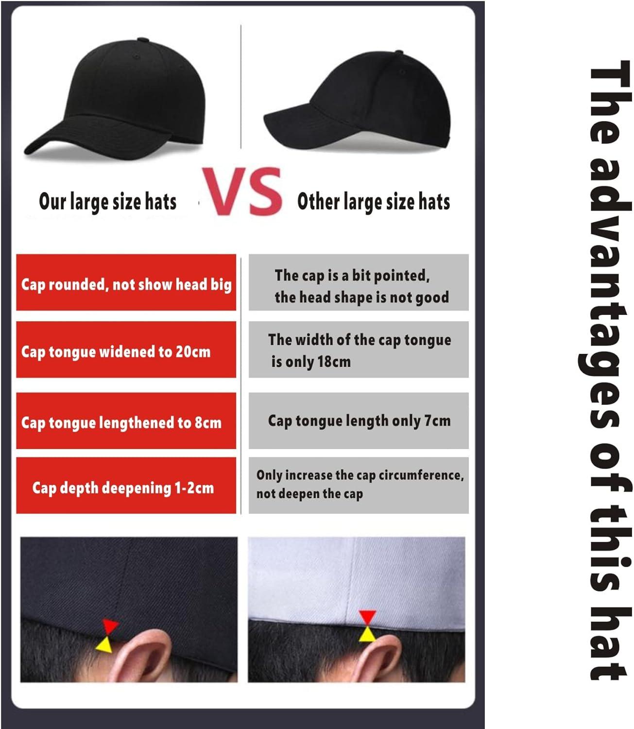 Oversize Baseball Cap XXL Big Head Hats for Men Large Head Hats Dad Hat Adjustable 23.6"-26.8"