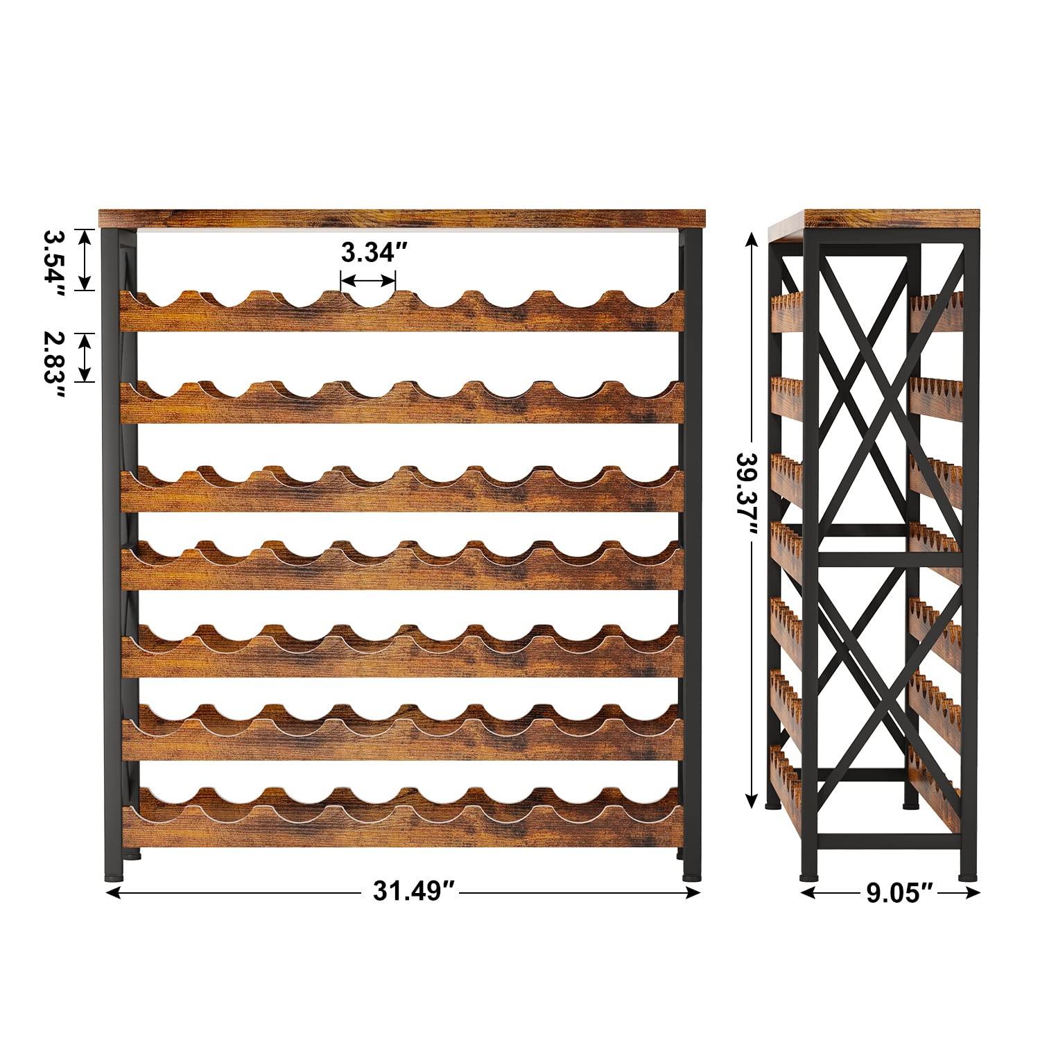 56-Bottle Freestanding Wine Rack, Wooden Wine Rack Storage Shelf, Stackable Wine Bottle Rack with Tabletop for Living Room,Kitchen or Wine Cellar