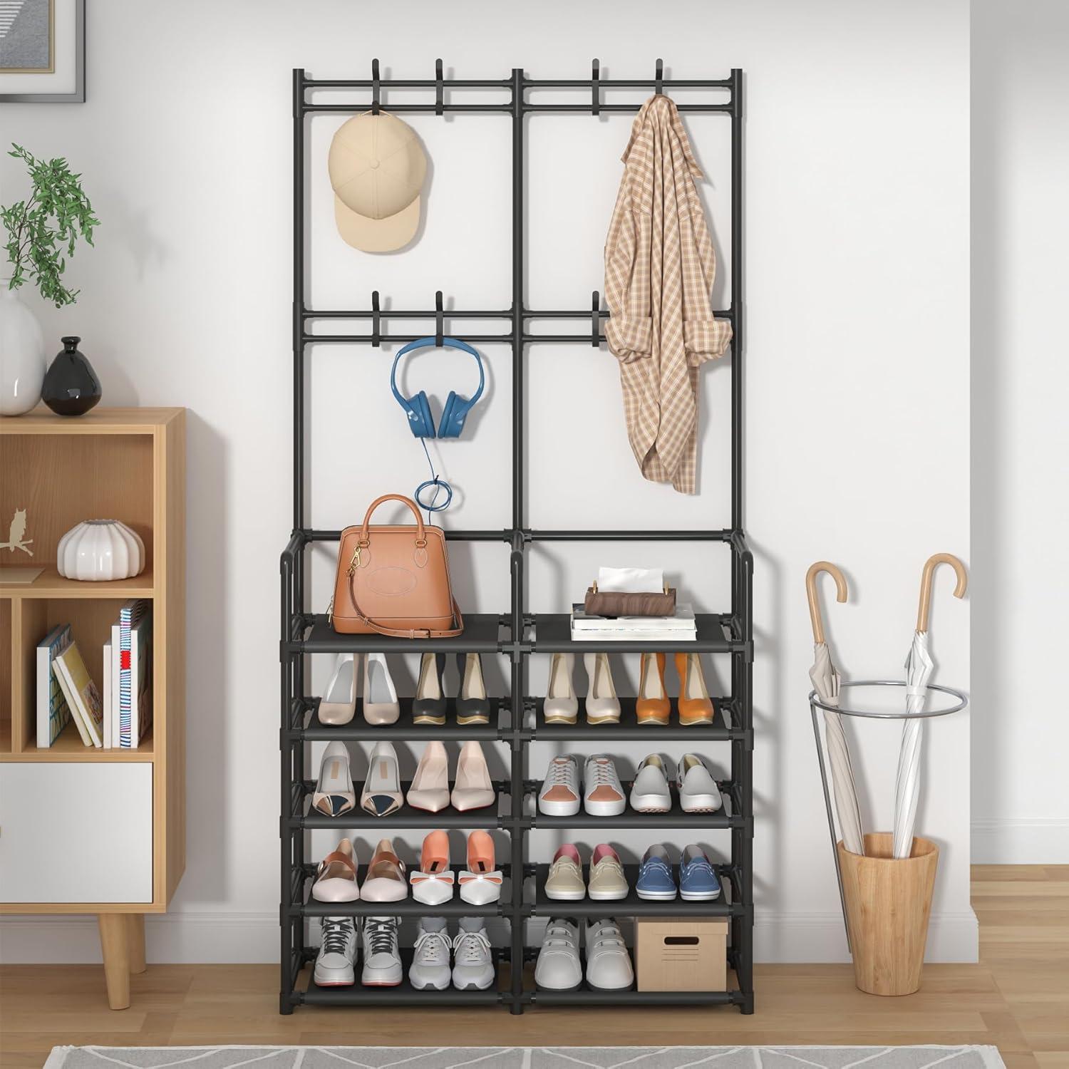 5-Tier Entryway Coat Rack, Coat and Shoe Rack, Entryway Bench Storage